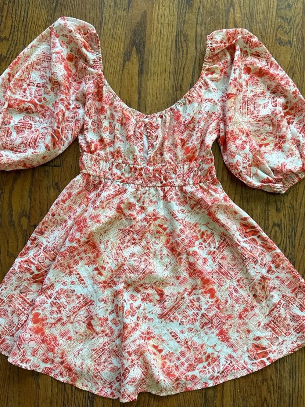 Red & Cream Puff Sleeve romper size S
